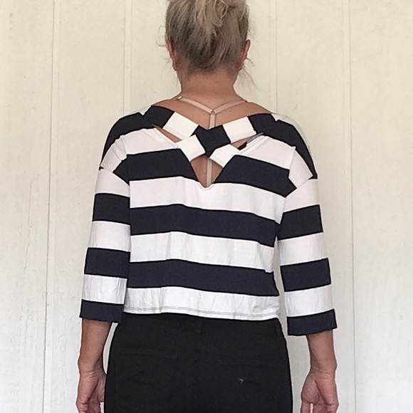 THREE DOTS NAUTICAL STRIPE WOMENS BOAT NECK THREE QUARTER SLEEVE TEE SHIRT XS - Picture 8 of 13